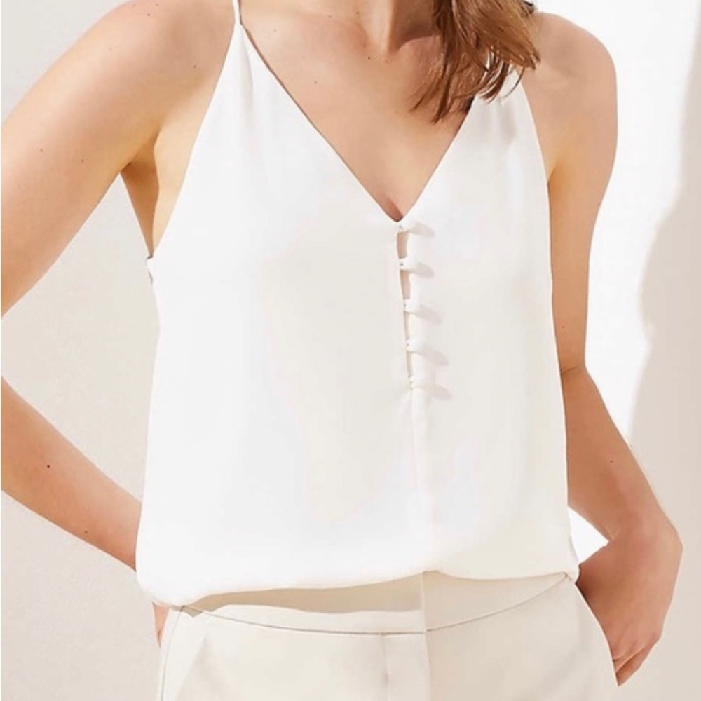 White V Neck Tank with Decorative Buttons